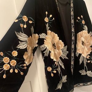 TOPSHOP black suede floral silk embroidered oversized blazer!